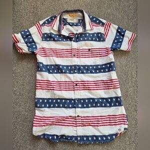 Free Planet Patriotic Short Sleeve Button Shirt